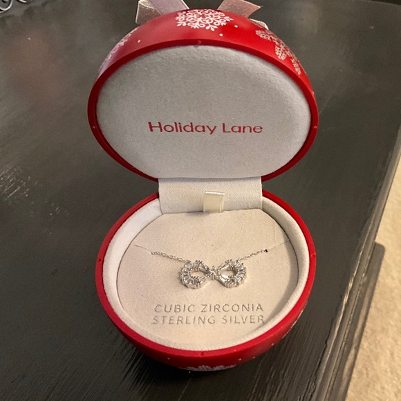 Macys holiday lane cubic zirconia sterling silver infinity necklace nwt - Picture 1 of 4